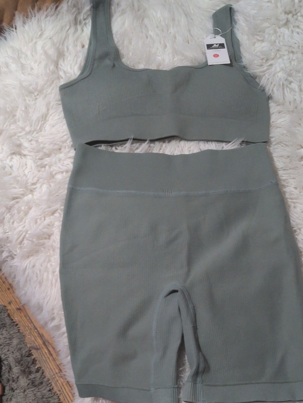 Janprint Seamless Sage Green Ribbed Bike Short Set